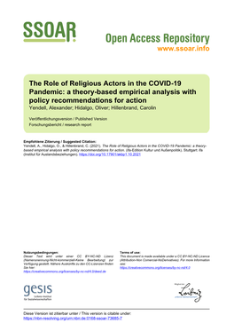 The Role of Religious Actors in the COVID-19 Pandemic. a Theory-Based Empirical Analysis with Policy Recommendations for Action