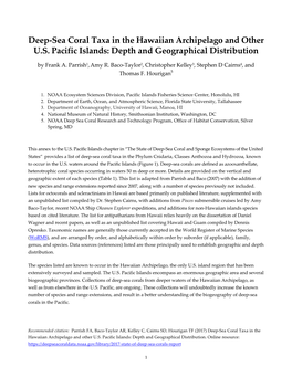 Deep-Sea Coral Taxa in the Hawaiian Archipelago and Other U.S. Pacific