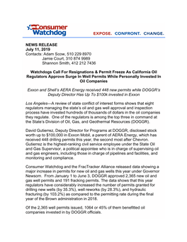 NEWS RELEASE July 11, 2019 Contacts: Adam Scow, 510 229 8970 Jamie Court, 310 874 9989 Shannon Smith, 412 212 7436