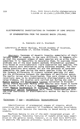 Abstract~ Taxonomy of Aquatic Insects, Especially of Their Larvae, Pupae Or Nymphs, Is Now Very Difficult