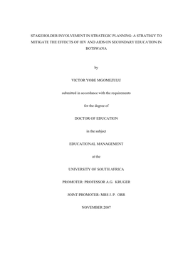 Stakeholder Involvement in Strategic Planning: a Strategy to Mitigate the Effects of Hiv and Aids on Secondary Education in Botswana