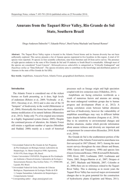 Anurans from the Taquari River Valley, Rio Grande Do Sul State, Southern Brazil