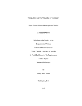 THE CATHOLIC UNIVERSITY of AMERICA Hugo Grotius' Classical