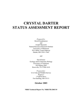 Crystal Darter Status Assessment Report