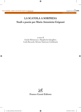 LA SCATOLA a SORPRESA Studi E Poesie Per Maria Antonietta Grignani