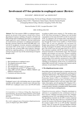 Involvement of F-Box Proteins in Esophageal Cancer (Review)