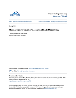 Travelers' Accounts of Early Modern Italy