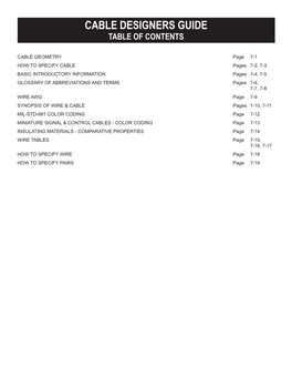 Cable Designers Guide Table of Contents