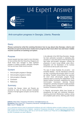 Anti-Corruption Progress in Georgia, Liberia, Rwanda