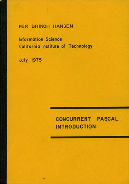 Concurrent Pascal Introduction Concurrent Pascal Introduction