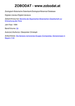 Die Senecio Nemorensis-Gruppe (Compositae, Senecioneae) in Bayern 7-54 ©Bayerische Botanische Gesellschaft; Download Unter