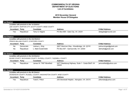 2015 November General Member House of Delegates 1St District 2Nd