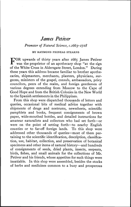 James Petiver Promoter of Natural Science, C.1663-1718