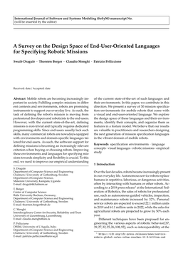 A Survey on the Design Space of End-User-Oriented Languages for Specifying Robotic Missions