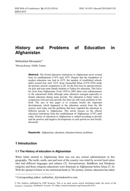 History and Problems of Education in Afghanistan