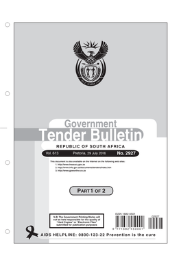 Tender Bulletin 2927