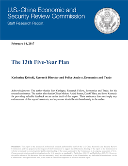 The 13Th Five-Year Plan
