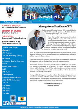 ITI Newsletter Volume 09, Issue 16, 06 Month, 2016