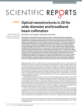 Optical Nanostructures in 2D for Wide-Diameter and Broadband Beam Collimation Received: 04 August 2015 James Clark*, José V