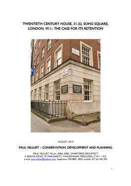 Twentieth Century House, 31-32, Soho Square, London, W.1.: the Case for Its Retention