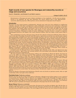 Sight Records of New Species for Nicaragua and Noteworthy Records on Range and Occurrence