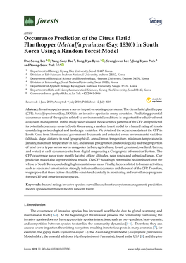 Occurrence Prediction of the Citrus Flatid Planthopper (Metcalfa Pruinosa (Say, 1830)) in South Korea Using a Random Forest Model