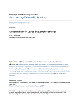 Environmental Soft Law As a Governance Strategy