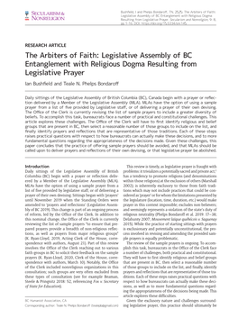 Legislative Assembly of BC Entanglement with Religious Dogma Resulting from Legislative Prayer