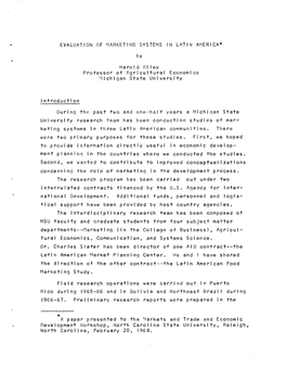 EVALUATION of Raarketing SYSTE~11S in LATIN M1ERICA* by H a Ro Id I~I Ley Professor of Agricultural Economics Michigan State