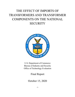 The Effect of Imports of Transformers and Transformer Components on the National Security