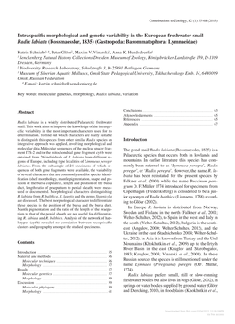 Intraspecific Morphological and Genetic Variability in the European Freshwater Snail Radix Labiata (Rossmaessler, 1835) (Gastropoda: Basommatophora: Lymnaeidae)