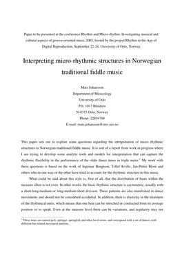 Interpreting Micro-Rhythmic Structures in Norwegian Traditional Fiddle Music