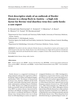 First Descriptive Study of an Outbreak of Border Disease in a Sheep Flock in Austria – a High Risk Factor for Bovine Viral D