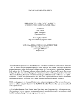 Self-Selection Into Credit Markets: Evidence from Agriculture in Mali