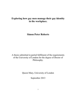 Exploring How Gay Men Manage Their Gay Identity in the Workplace. Simon