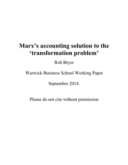 Marx's Accounting Solution to the Transformation Problem
