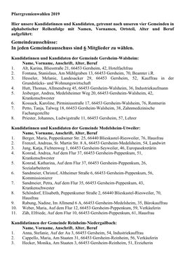 In Jeden Gemeindeausschuss Sind 6 Mitglieder Zu Wählen