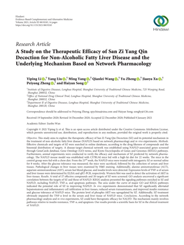 A Study on the Therapeutic Efficacy of San Zi Yang Qin Decoction for Non-Alcoholic Fatty Liver Disease and the Underlying Mechanism Based on Network Pharmacology