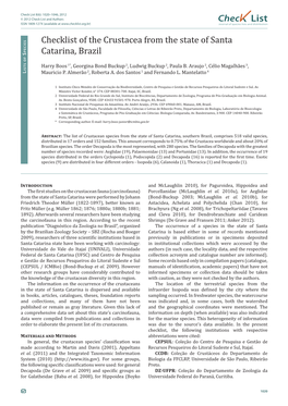 Checklist of the Crustacea from the State of Santa Catarina, Brazil