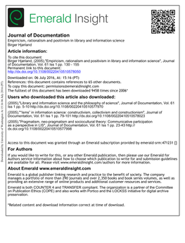 Empiricism, Rationalism and Positivism in Library and Information Science