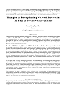 Thoughts of Strengthening Network Devices in the Face of Pervasive Surveillance