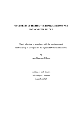 THE 2009 RYAN REPORT and 2013 MCALEESE REPORT Thesis