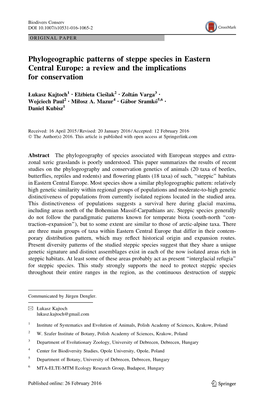 Phylogeographic Patterns of Steppe Species in Eastern Central Europe: a Review and the Implications for Conservation