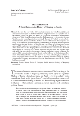 Double Wreath a Contribution to the History of Kingship in Bosnia