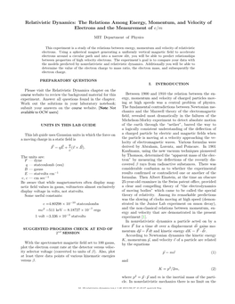 Relativistic Dynamics Lab Guide