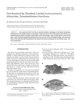 First Record of the Thornback Cowfish Lactoria Fornasini (Ostraciidae, Tetraodontiformes) from Korea