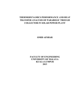 Thermodynamics Performance and Heat Transfer Analysis of Parabolic Trough Collector in Solar Power Plant