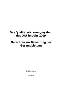 Das Qualitätssicherungssystem Des ORF Im Jahr 2009 Gutachten Zur