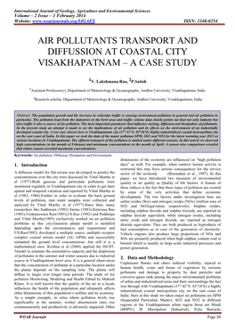 Air Pollutants Transport and Diffussion at Coastal City Visakhapatnam – a Case Study