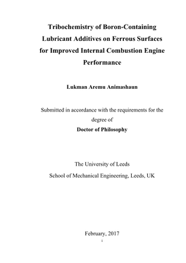 Tribochemistry of Boron-Containing Lubricant Additives on Ferrous Surfaces for Improved Internal Combustion Engine Performance